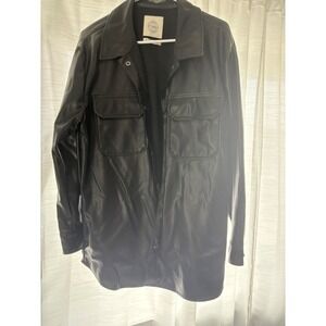 Stoosh Women's Black Faux Leather Shirt Jacket Long Sleeve Button Down Large